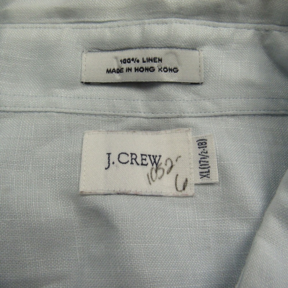 Vintage J Crew Shirt Mens Extra Large 17.5 18 Light Blue Solid Linen Relaxed Fit - Picture 4 of 10